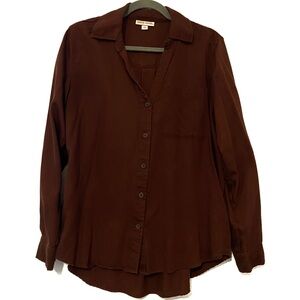 Knox Rose V Neck Button Down Brown Long Sleeve Shirt Small